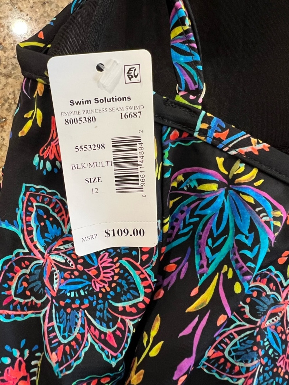 Swim Solutions Floral Swim Dress Size 12 Empire Waist Tummy Control NWT - Picture 5 of 13